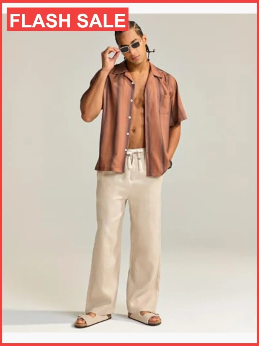 100% Linen Pants with Built-in Liner Loose Fit Beach Pants Elastic Waistband